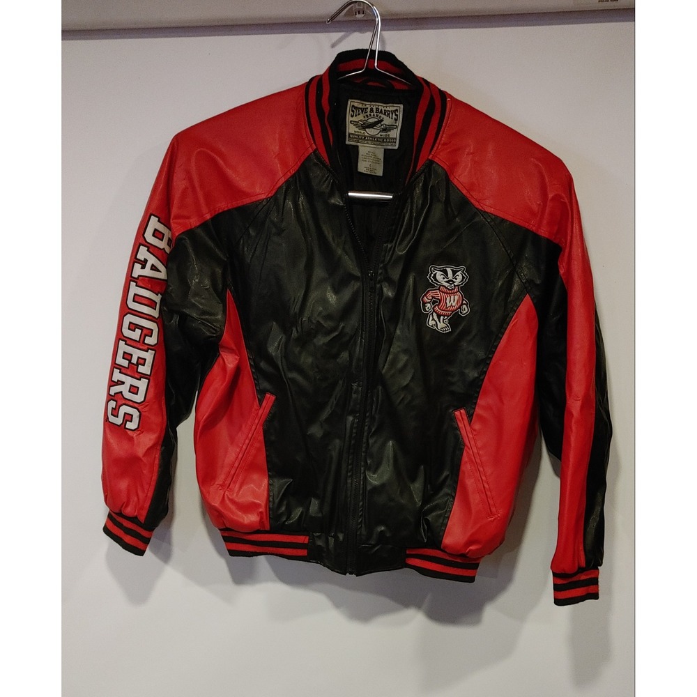 Steve & Barrys Varsity Jacket Mens L Red Black Wisconsin Badgers PVC Y2K